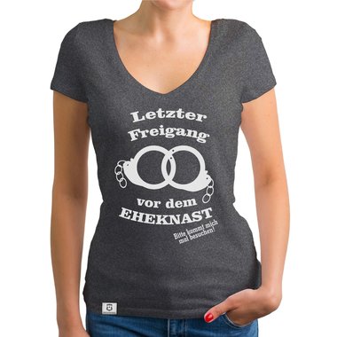 Damen T-Shirt V-Ausschnitt - Letzter Freigang dunkelgrau-weiss S