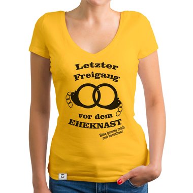 Damen T-Shirt V-Ausschnitt - Letzter Freigang dunkelgrau-weiss S