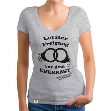 Damen T-Shirt V-Ausschnitt - Letzter Freigang dunkelgrau-weiss S