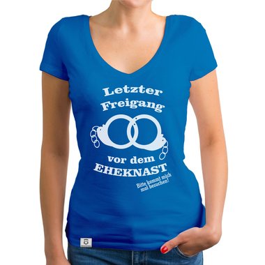 Damen T-Shirt V-Ausschnitt - Letzter Freigang dunkelgrau-weiss S