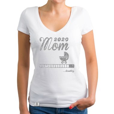Damen T-Shirt V-Ausschnitt - Mom 2020 loading weiss-silberglitzer XXL