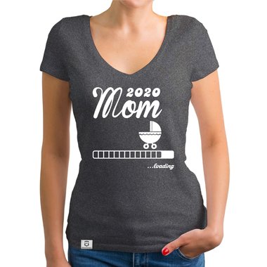 Damen T-Shirt V-Ausschnitt - Mom 2020 loading weiss-silberglitzer XXL