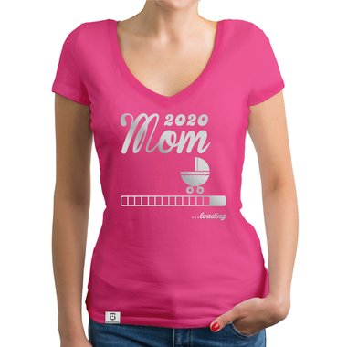 Damen T-Shirt V-Ausschnitt - Mom 2020 loading weiss-silberglitzer XXL