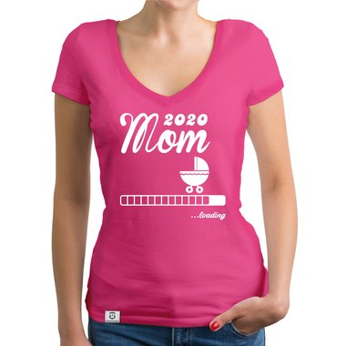 Damen T-Shirt V-Ausschnitt - Mom 2020 loading weiss-silberglitzer XXL