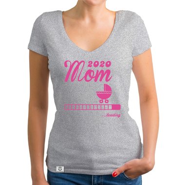 Damen T-Shirt V-Ausschnitt - Mom 2020 loading weiss-silberglitzer XXL