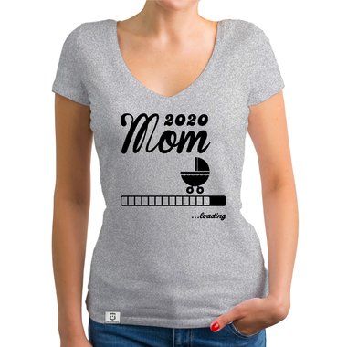 Damen T-Shirt V-Ausschnitt - Mom 2020 loading weiss-silberglitzer XXL
