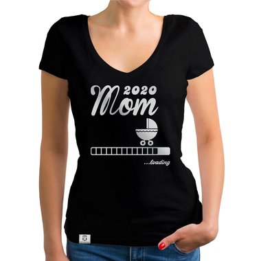 Damen T-Shirt V-Ausschnitt - Mom 2020 loading weiss-silberglitzer XXL