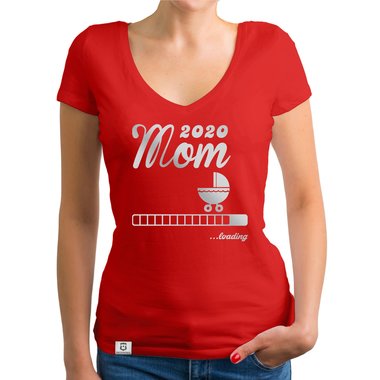 Damen T-Shirt V-Ausschnitt - Mom 2020 loading weiss-silberglitzer XXL