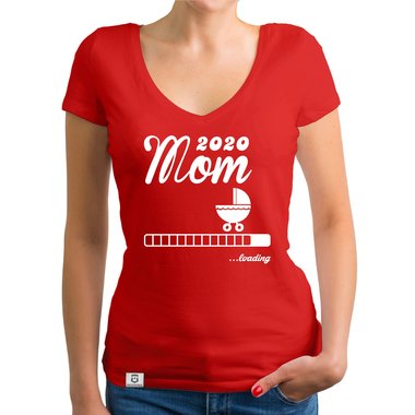 Damen T-Shirt V-Ausschnitt - Mom 2020 loading weiss-silberglitzer XXL