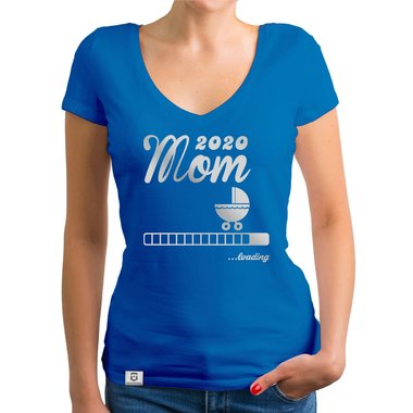 Damen T-Shirt V-Ausschnitt - Mom 2020 loading weiss-silberglitzer XXL