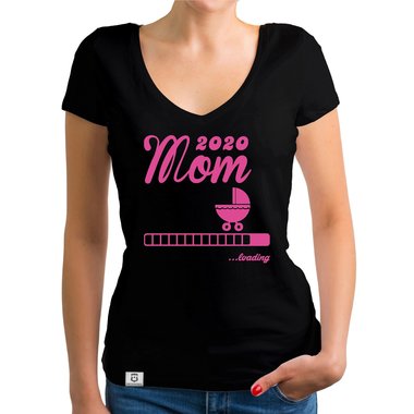 Damen T-Shirt V-Ausschnitt - Mom 2020 loading weiss-silberglitzer XXL