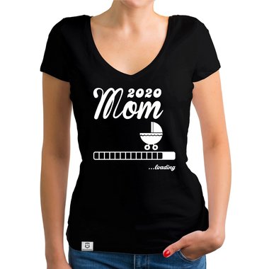 Damen T-Shirt V-Ausschnitt - Mom 2020 loading weiss-silberglitzer XXL