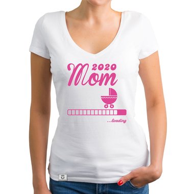 Damen T-Shirt V-Ausschnitt - Mom 2020 loading weiss-silberglitzer XXL