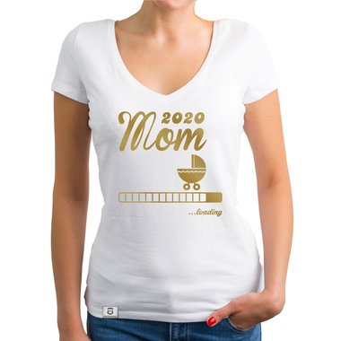 Damen T-Shirt V-Ausschnitt - Mom 2020 loading weiss-silberglitzer XXL