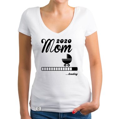 Damen T-Shirt V-Ausschnitt - Mom 2020 loading weiss-silberglitzer XXL