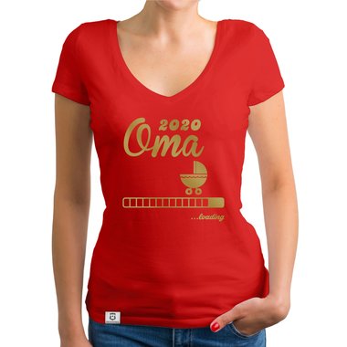 Damen T-Shirt V-Ausschnitt - Oma 2020 loading weiss-silberglitzer XXL