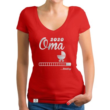 Damen T-Shirt V-Ausschnitt - Oma 2020 loading weiss-silberglitzer XXL