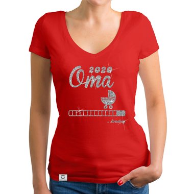Damen T-Shirt V-Ausschnitt - Oma 2020 loading weiss-silberglitzer XXL