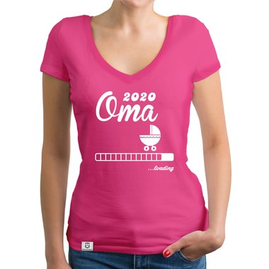 Damen T-Shirt V-Ausschnitt - Oma 2020 loading weiss-silberglitzer XXL