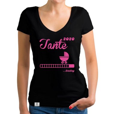 Damen T-Shirt V-Ausschnitt - Tante 2020 loading dunkelgrau-fuchsia XS