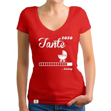 Damen T-Shirt V-Ausschnitt - Tante 2020 loading weiss-silberglitzer XXL