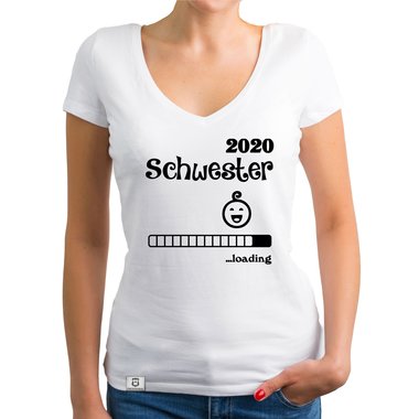 Damen T-Shirt V-Ausschnitt - Schwester 2020 loading weiss-schwarz XXL