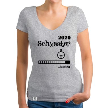 Damen T-Shirt V-Ausschnitt - Schwester 2020 loading weiss-schwarz XXL
