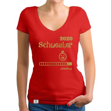 Damen T-Shirt V-Ausschnitt - Schwester 2020 loading weiss-schwarz XXL