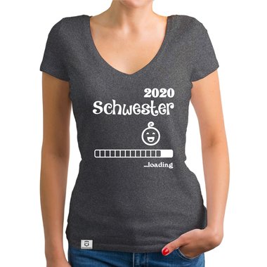 Damen T-Shirt V-Ausschnitt - Schwester 2020 loading weiss-schwarz XXL