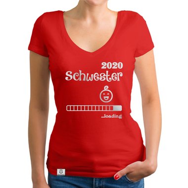 Damen T-Shirt V-Ausschnitt - Schwester 2020 loading weiss-schwarz XXL