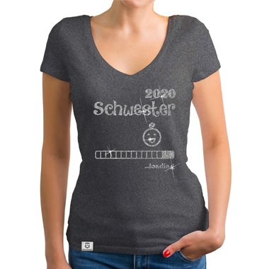 Damen T-Shirt V-Ausschnitt - Schwester 2020 loading weiss-schwarz XXL