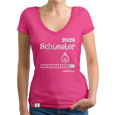 Damen T-Shirt V-Ausschnitt - Schwester 2020 loading weiss-schwarz XXL