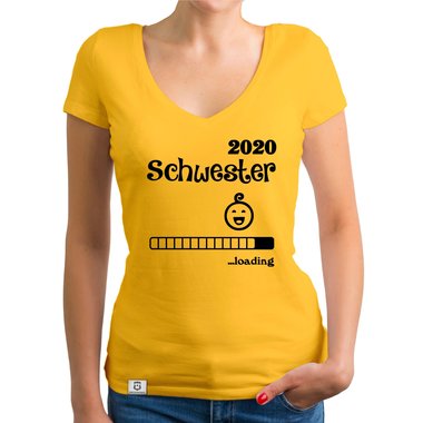 Damen T-Shirt V-Ausschnitt - Schwester 2020 loading weiss-schwarz XXL