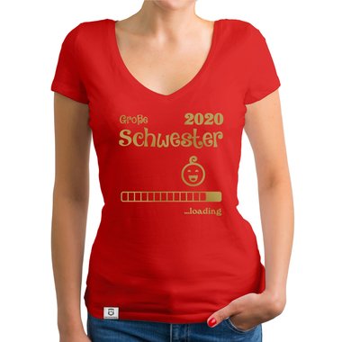 Damen T-Shirt V-Ausschnitt - Gro�e Schwester 2020 loading dunkelgrau-fuchsia XS