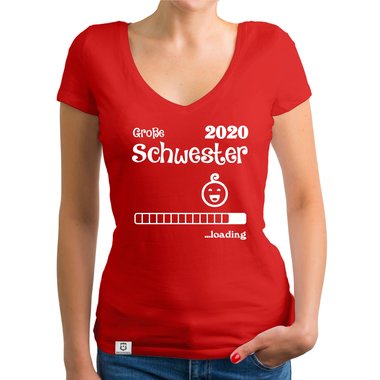 Damen T-Shirt V-Ausschnitt - Gro�e Schwester 2020 loading dunkelgrau-fuchsia XS