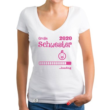 Damen T-Shirt V-Ausschnitt - Gro�e Schwester 2020 loading dunkelgrau-fuchsia XS