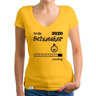 Damen T-Shirt V-Ausschnitt - Gro�e Schwester 2020 loading dunkelgrau-fuchsia XS