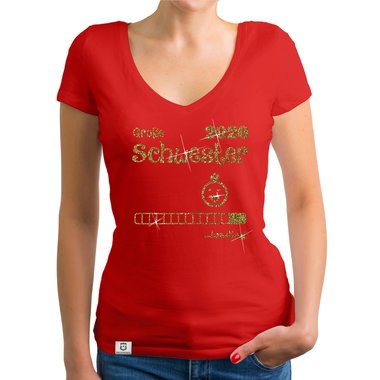 Damen T-Shirt V-Ausschnitt - Gro�e Schwester 2020 loading weiss-silberglitzer XXL