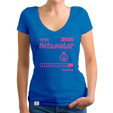 Damen T-Shirt V-Ausschnitt - Gro�e Schwester 2020 loading weiss-silberglitzer XXL