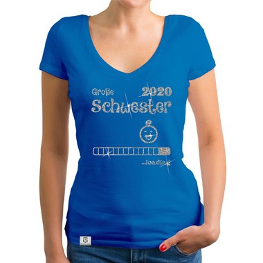 Damen T-Shirt V-Ausschnitt - Gro�e Schwester 2020 loading weiss-silberglitzer XXL