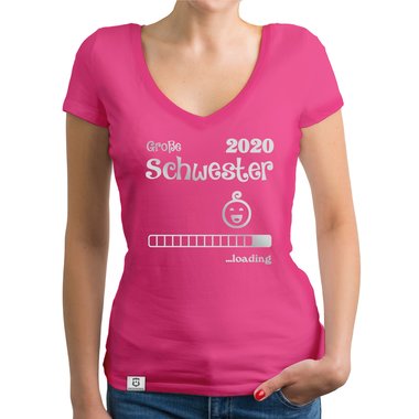 Damen T-Shirt V-Ausschnitt - Gro�e Schwester 2020 loading weiss-silberglitzer XXL