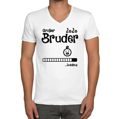 Herren T-Shirt - V-Ausschnitt - Groer Bruder 2020 loading weiss-schwarz XXXL