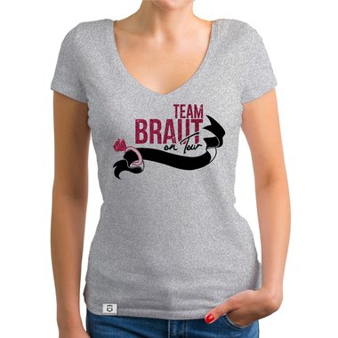 Damen JGA T-Shirt V-Ausschnitt - Team Braut on Tour - Personalisierbar