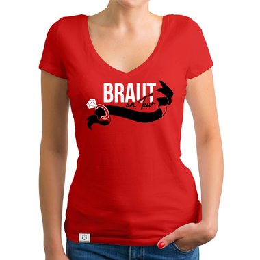 Damen JGA T-Shirt V-Ausschnitt - Braut on Tour - Personalisierbar