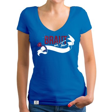 Damen JGA T-Shirt V-Ausschnitt - Braut on Tour - Personalisierbar