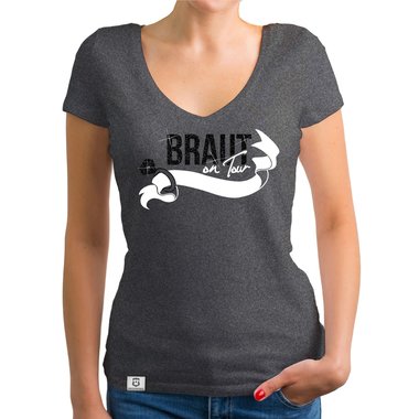 Damen JGA T-Shirt V-Ausschnitt - Braut on Tour - Personalisierbar