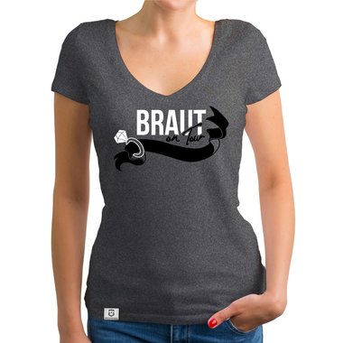 Damen JGA T-Shirt V-Ausschnitt - Braut on Tour - Personalisierbar