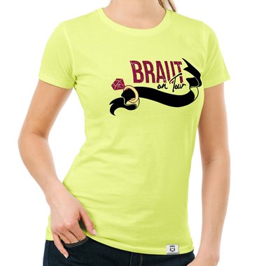 Damen JGA T-Shirt - Braut on Tour - Personalisierbar dunkelblau-goldglitzer S