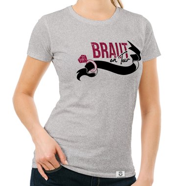 Damen JGA T-Shirt - Braut on Tour - Personalisierbar dunkelblau-goldglitzer S