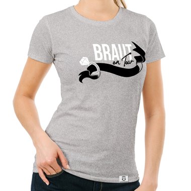 Damen JGA T-Shirt - Braut on Tour - Personalisierbar dunkelblau-goldglitzer S
